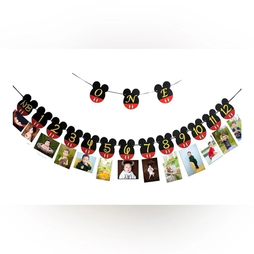 Mickey Mouse One Year Themed Birthday Banner - Red, Yellow, Black